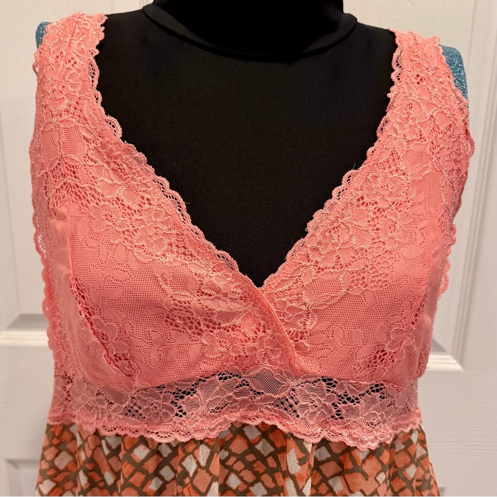 🧡 Lace Trim Chemise | Coral, Orange & Tan | Cozy Elegance 🧡